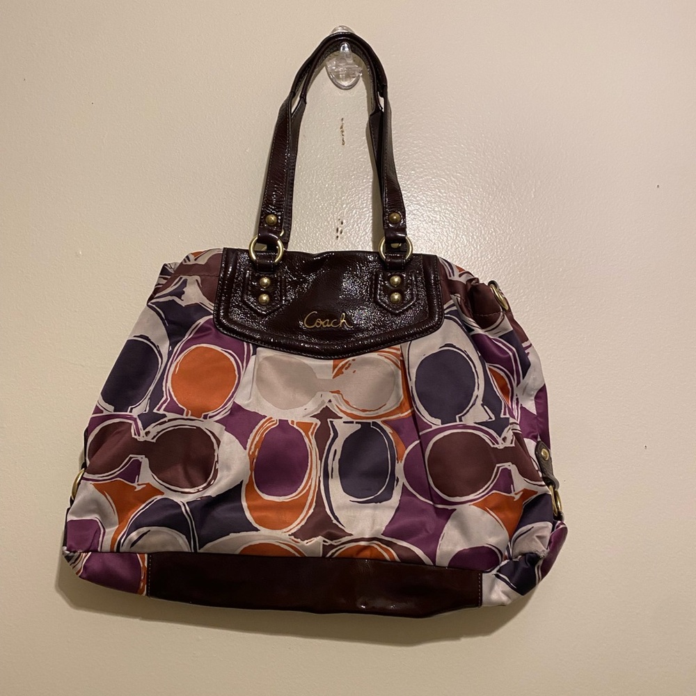 Coach Purple and Brown Ashley Signature Shoulder Bag. No. F1257-F20113